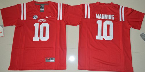 Rebels #10 Eli Manning Red Stitched Youth NCAA Jersey